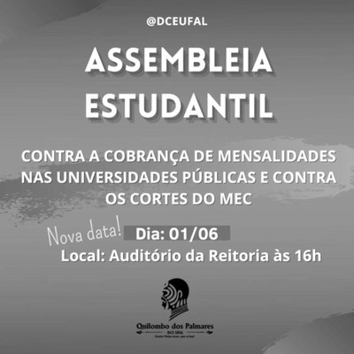 DCE convoca assembleia para debates cortes no orçamento da Ufal